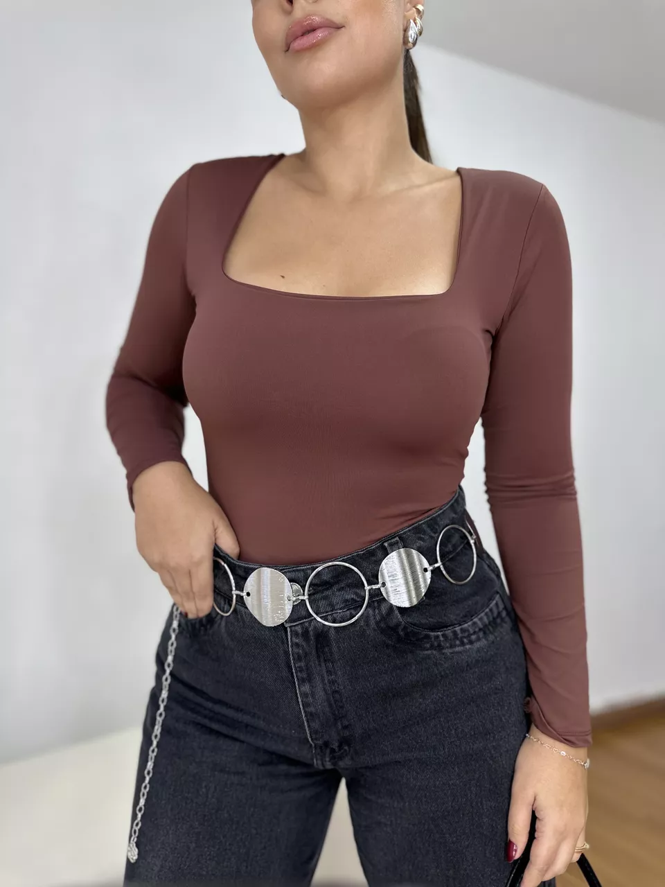 Body Feminino Poliamida Liz Marrom - Loja Benditta