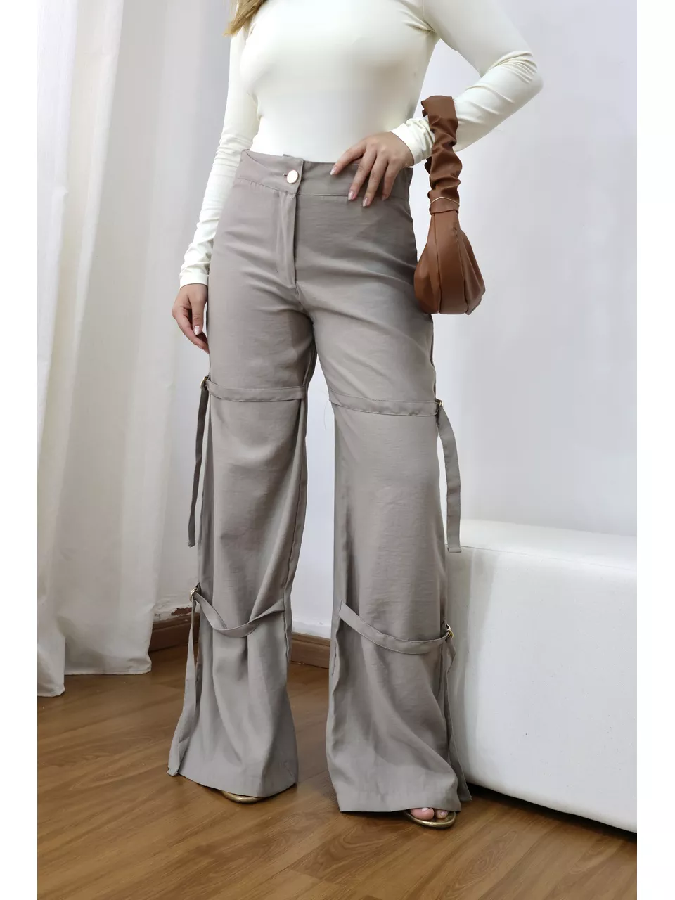 Calça Pantalona Feminina Liv Cinza - Loja Benditta