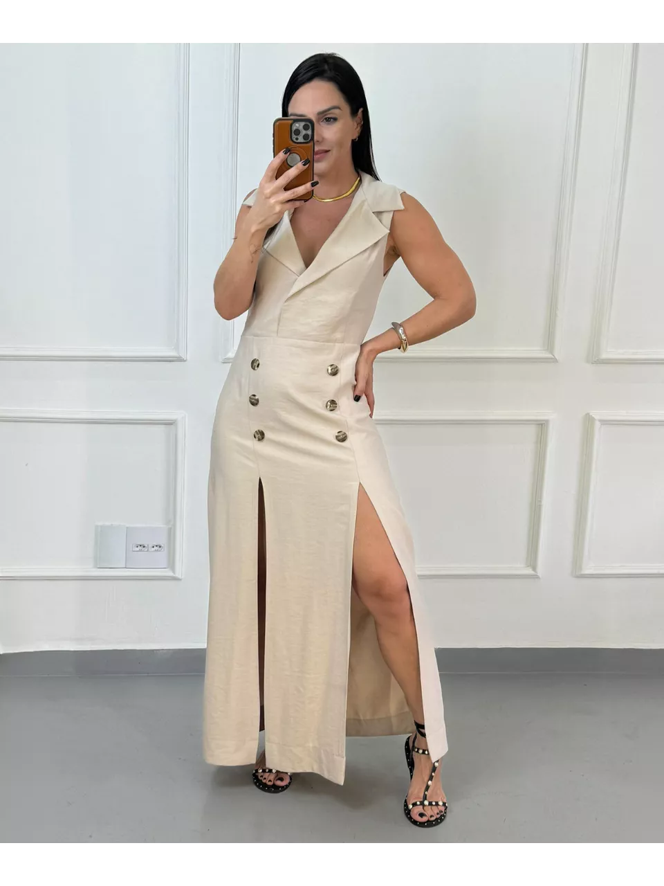 Vestido Longo Iara Areia - Arpaia
