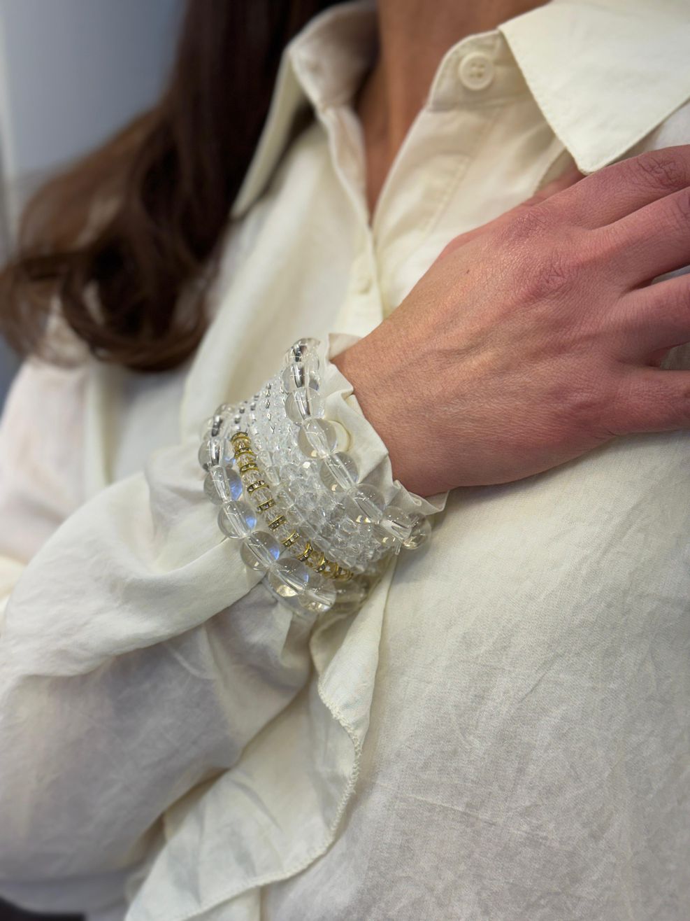 Kit 6 Pulseiras Esferas Vinílicas E Detalhe Dourado  