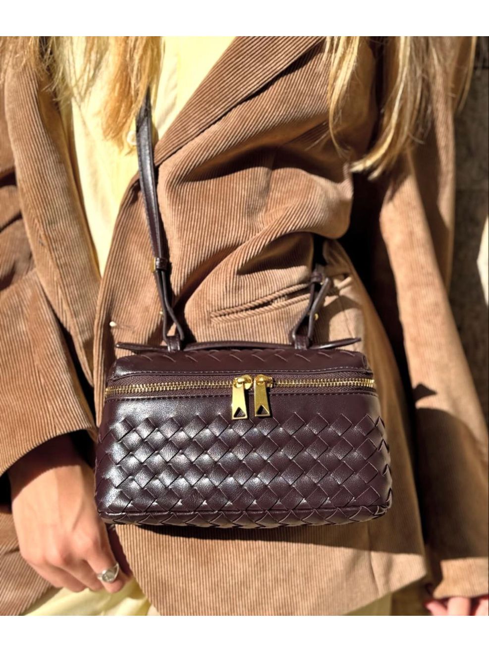  Bolsa Tote Trançada Pequena - Marrom Café