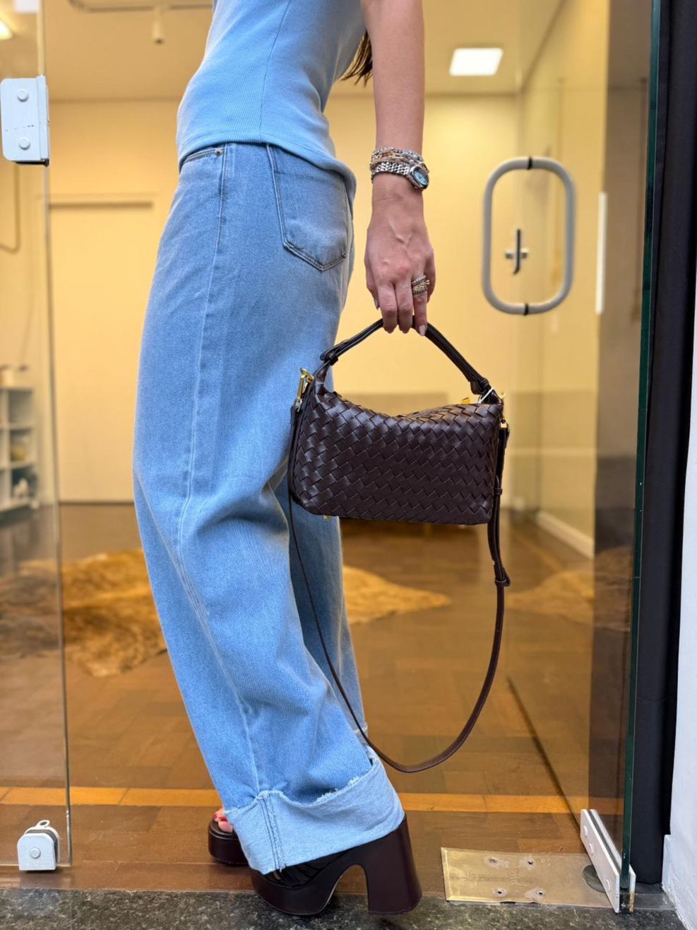 Bolsa Trançada Média - Marrom Café 