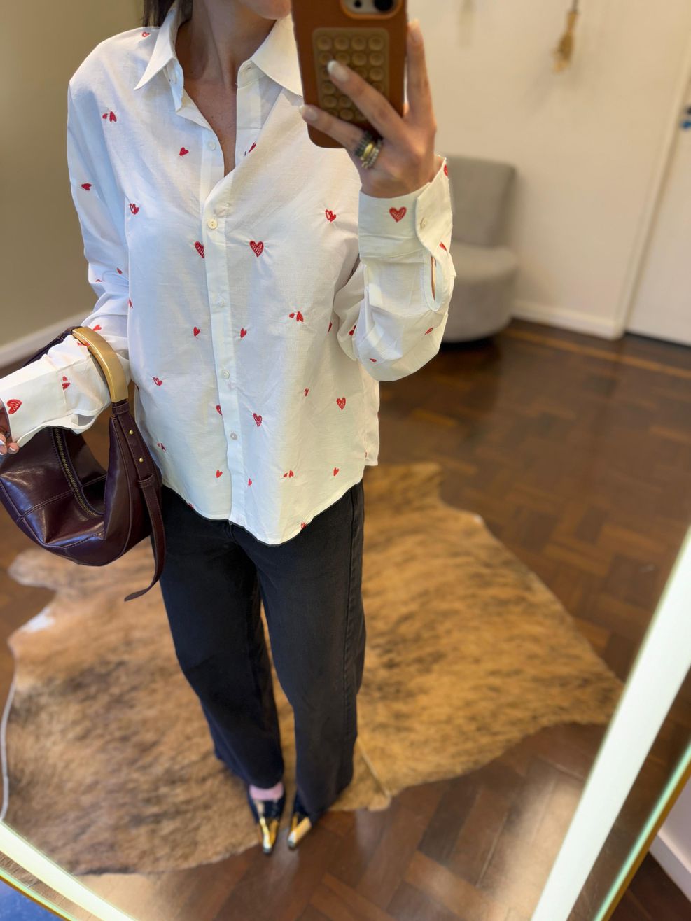 Camisa Tricoline Bordado Coração