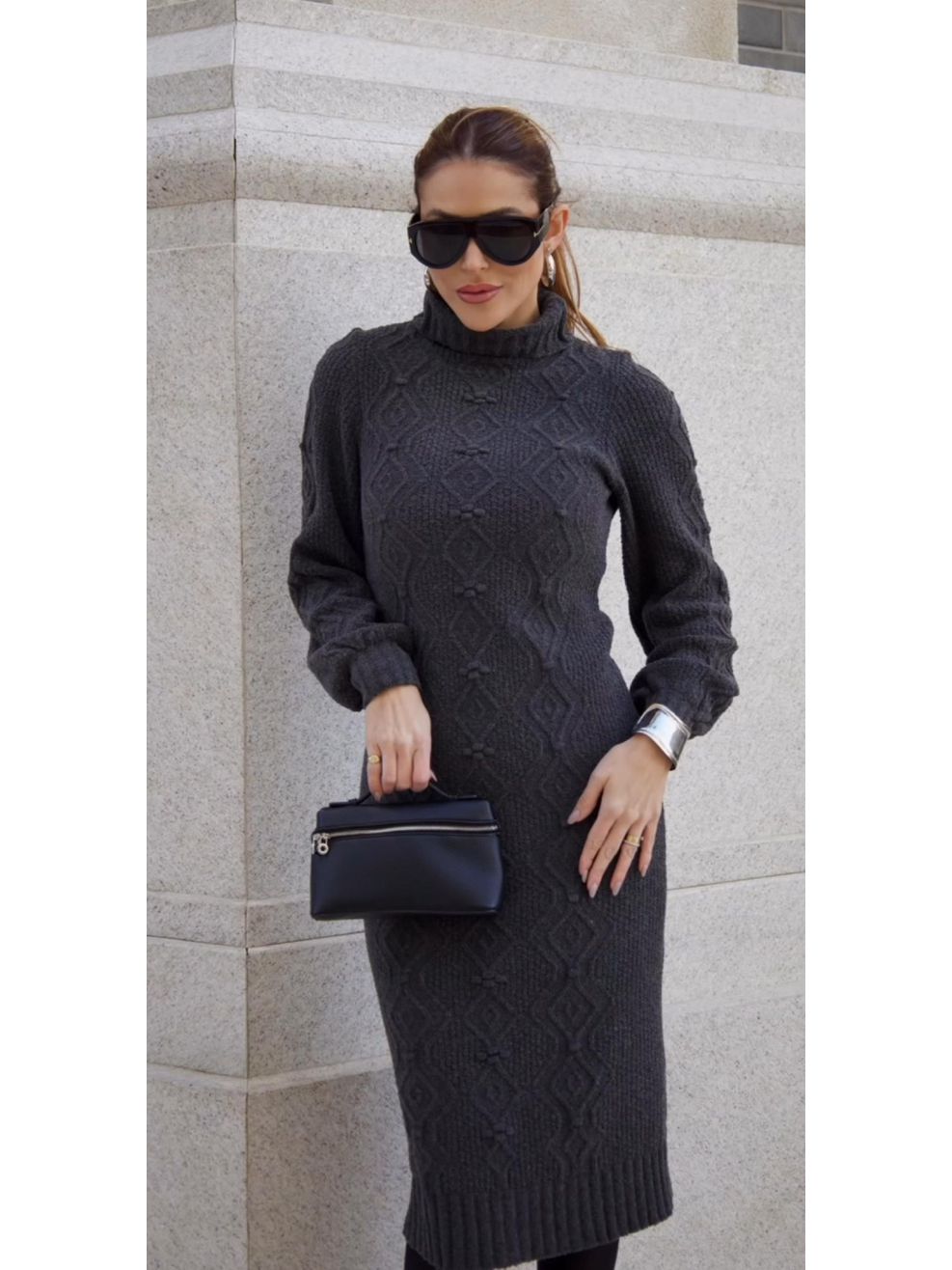Vestido Tricot Dinamarca - Cinza Chumbo 