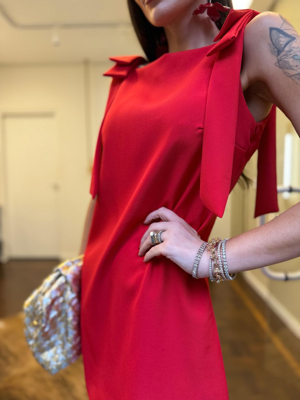 Vestido Alfaiataria Laço Alça Vermelho 