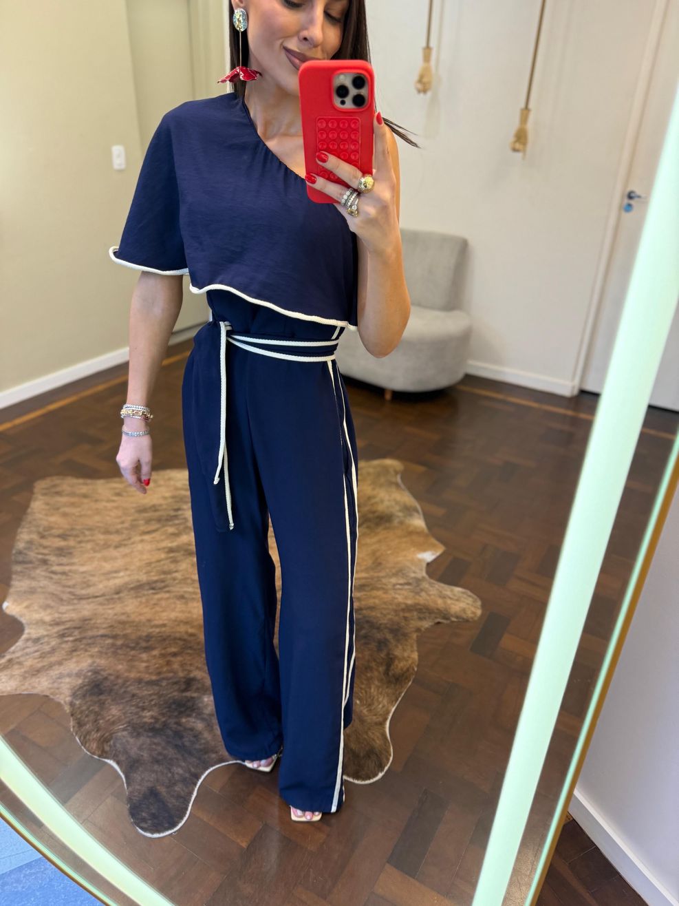 Macacão Um Ombro Só Gisele - Azul Marinho