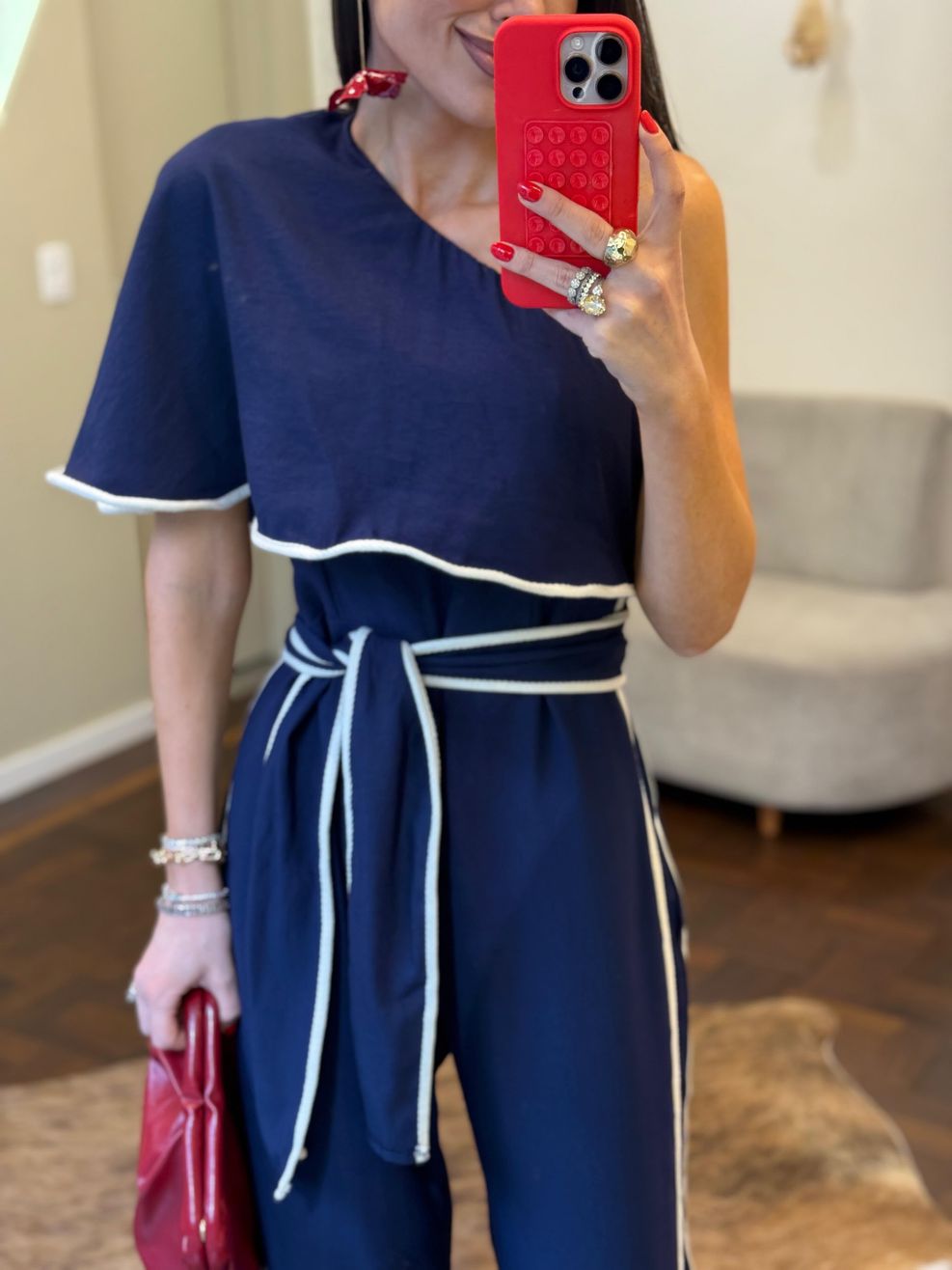 Macacão Um Ombro Só Gisele - Azul Marinho