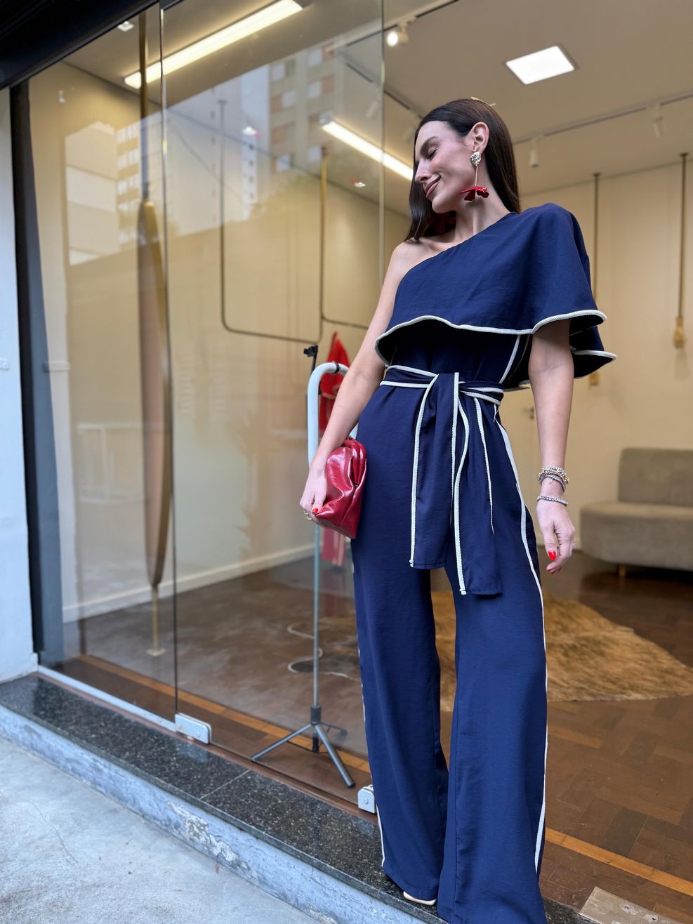 Macacão Um Ombro Só Gisele - Azul Marinho