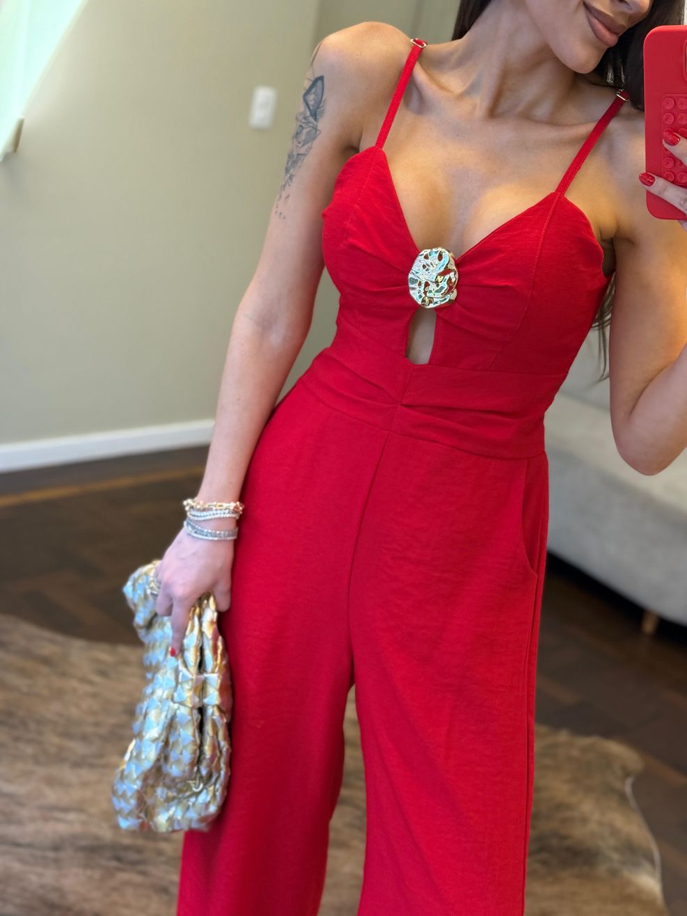 Macacão Alfaiataria Marrante Detalhe Orgânico - Vermelho 