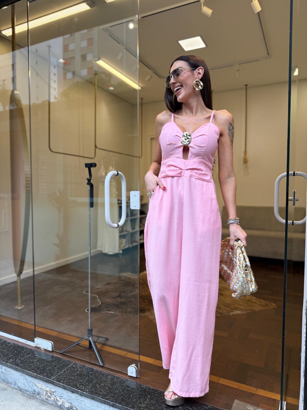 Macacão Alfaiataria Marrante Detalhe Orgânico - Rosa Bebê 