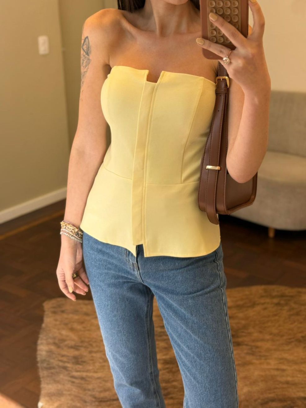 Tomara que Caia Corselet Ponto Roma - Amarelo Manteiga