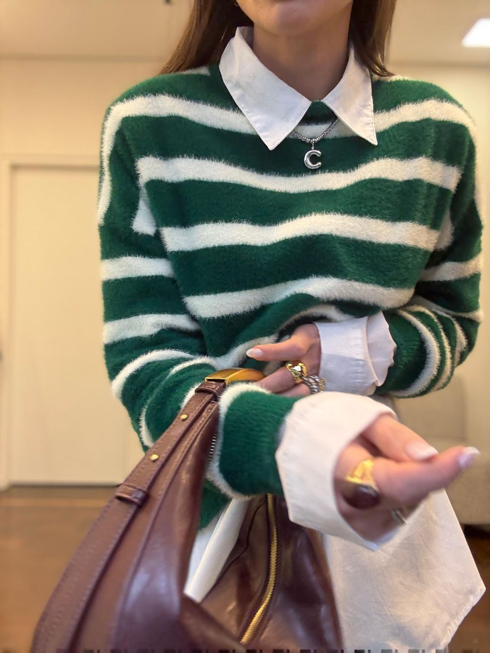 Blusão Tricot Fio Angorá Listrado 