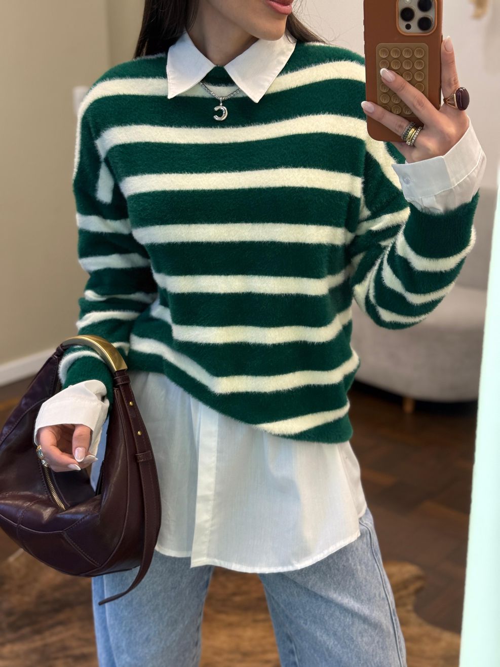 Blusão Tricot Fio Angorá Listrado 