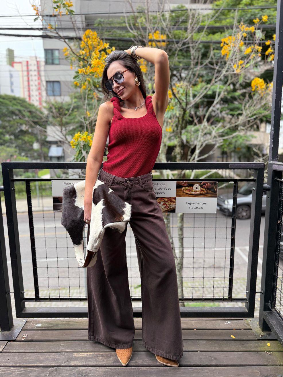 Cropped Alça Roll Trançada - Marsala 