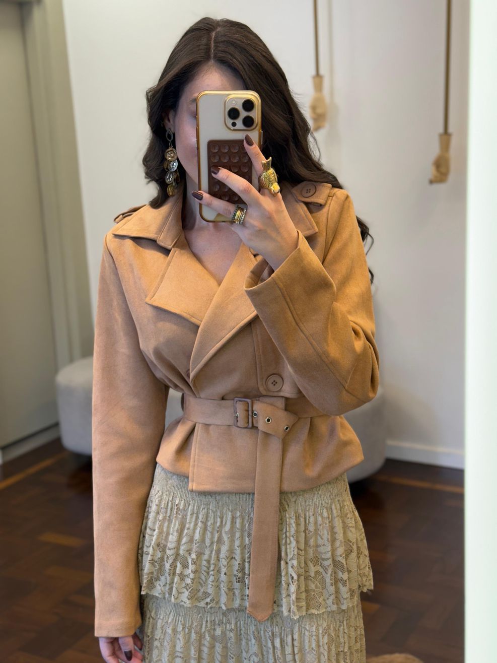 Trench Coat Curto Chamois - Caramelo 