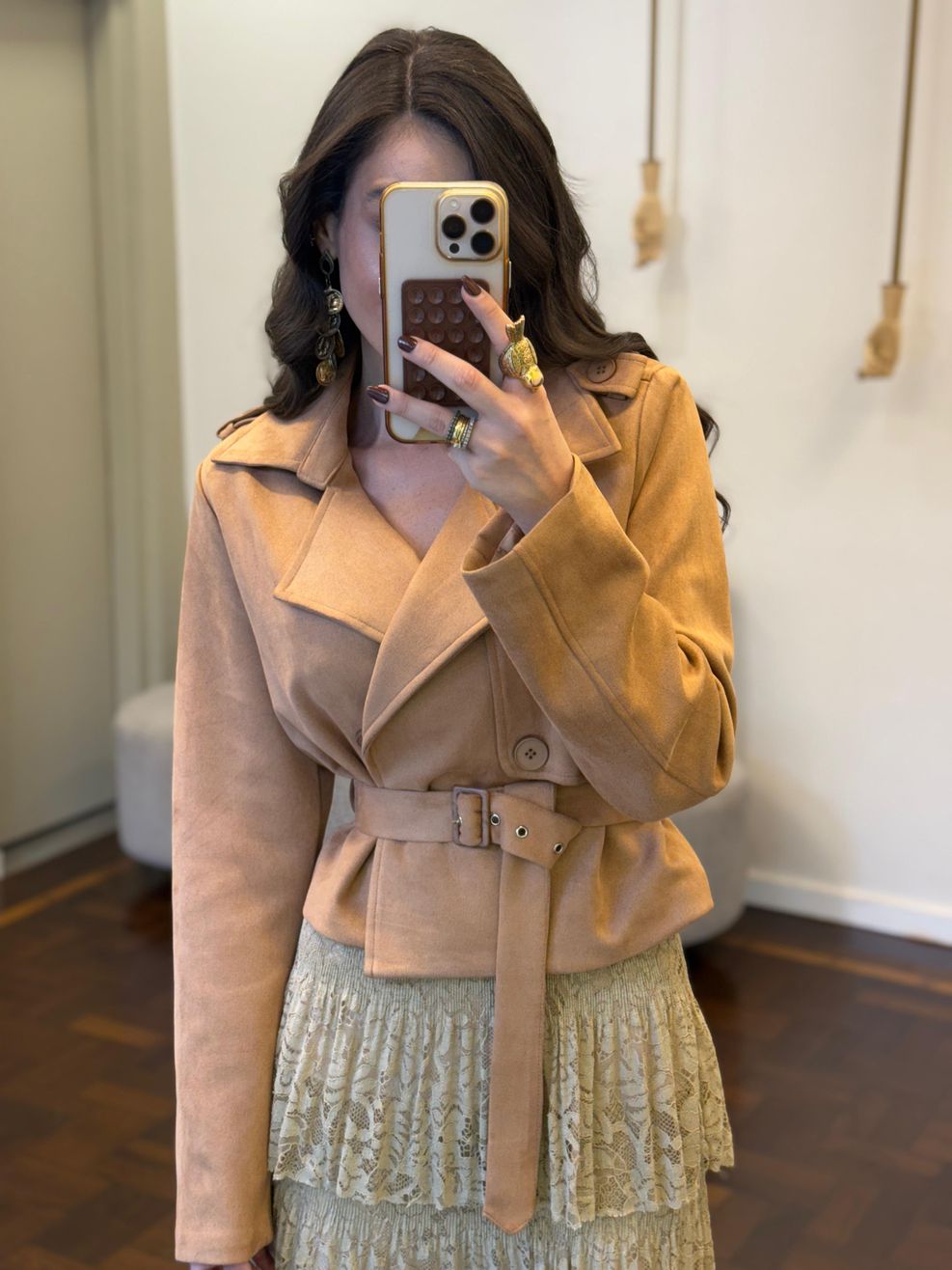 Trench Coat Curto Chamois - Caramelo 