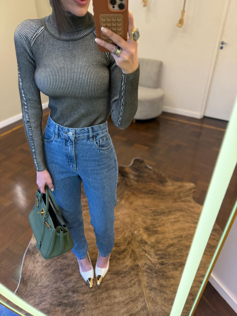Blusa Tricot Estonada Gola Alta - Verde