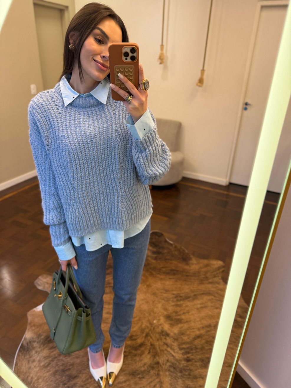 Blusa Tricot Noruega - Azul Bebê Mescla 