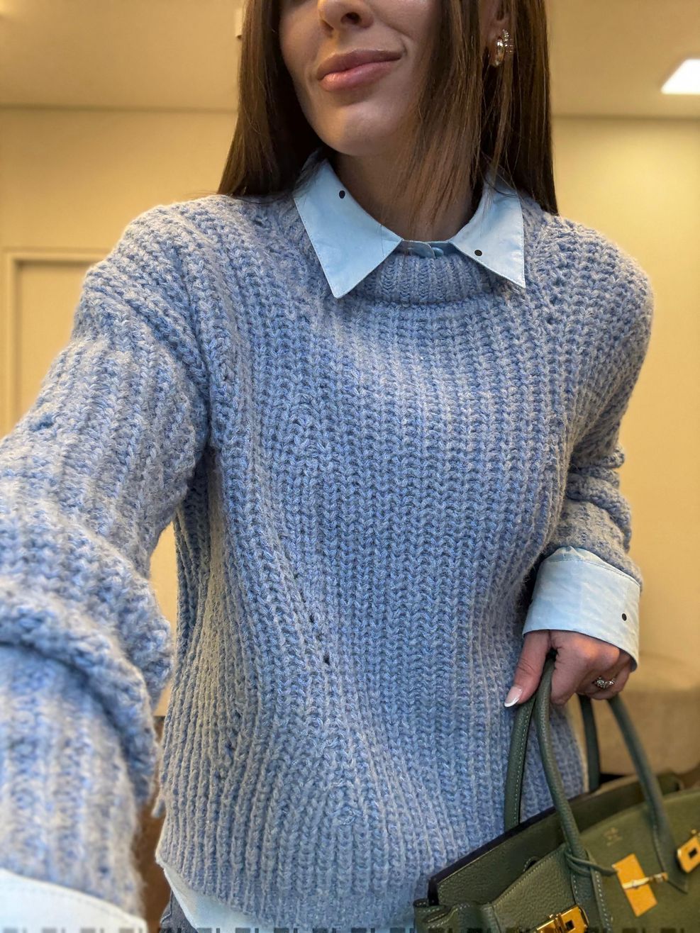 Blusa Tricot Noruega - Azul Bebê Mescla 
