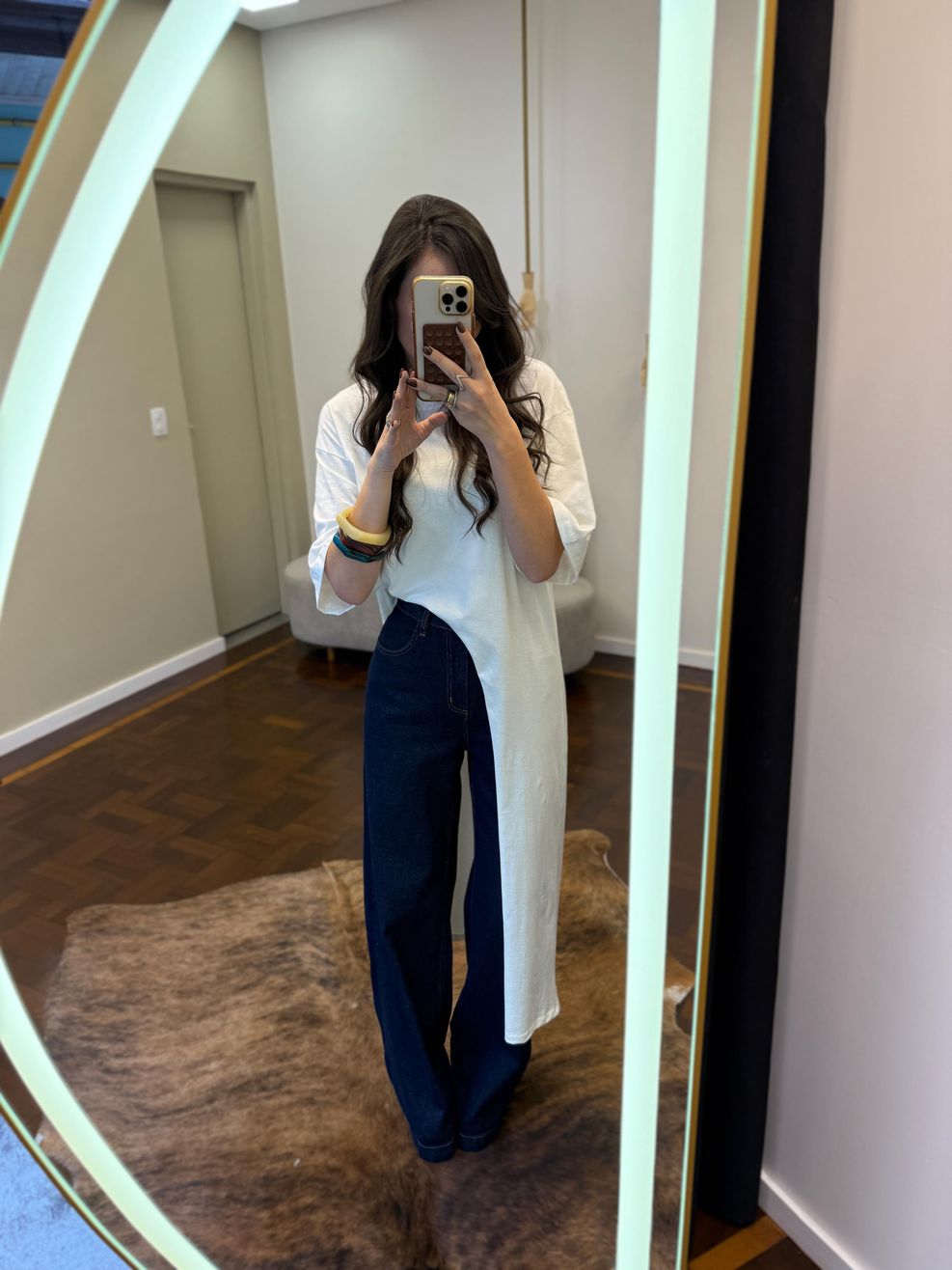 T-shirt Longa Mullet Lateral - Off White 
