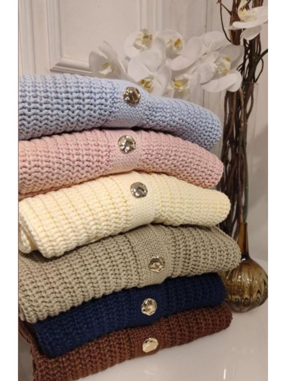 Cardigã Tricot Botões Orgânicos - Marrom 
