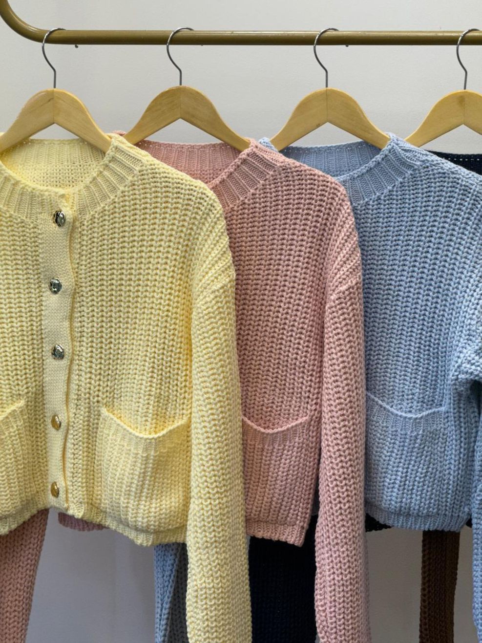 Cardigã Tricot Botões Orgânicos - Rosa Bebê 