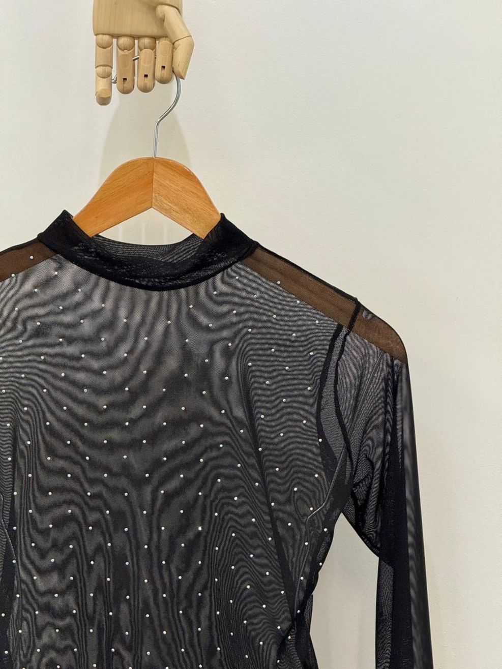 Body Tule Preto Aplicação 