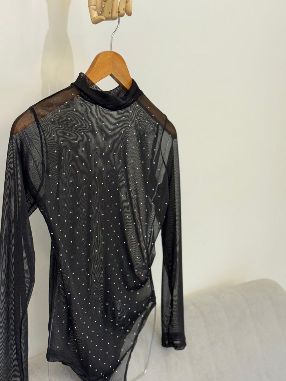 Body Tule Preto Aplicação 