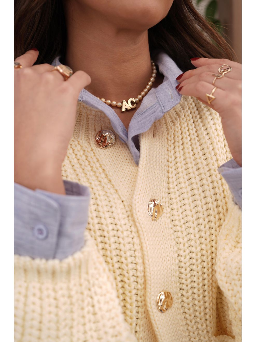 Cardigã Tricot Botões Orgânicos - Amarelo Manteiga