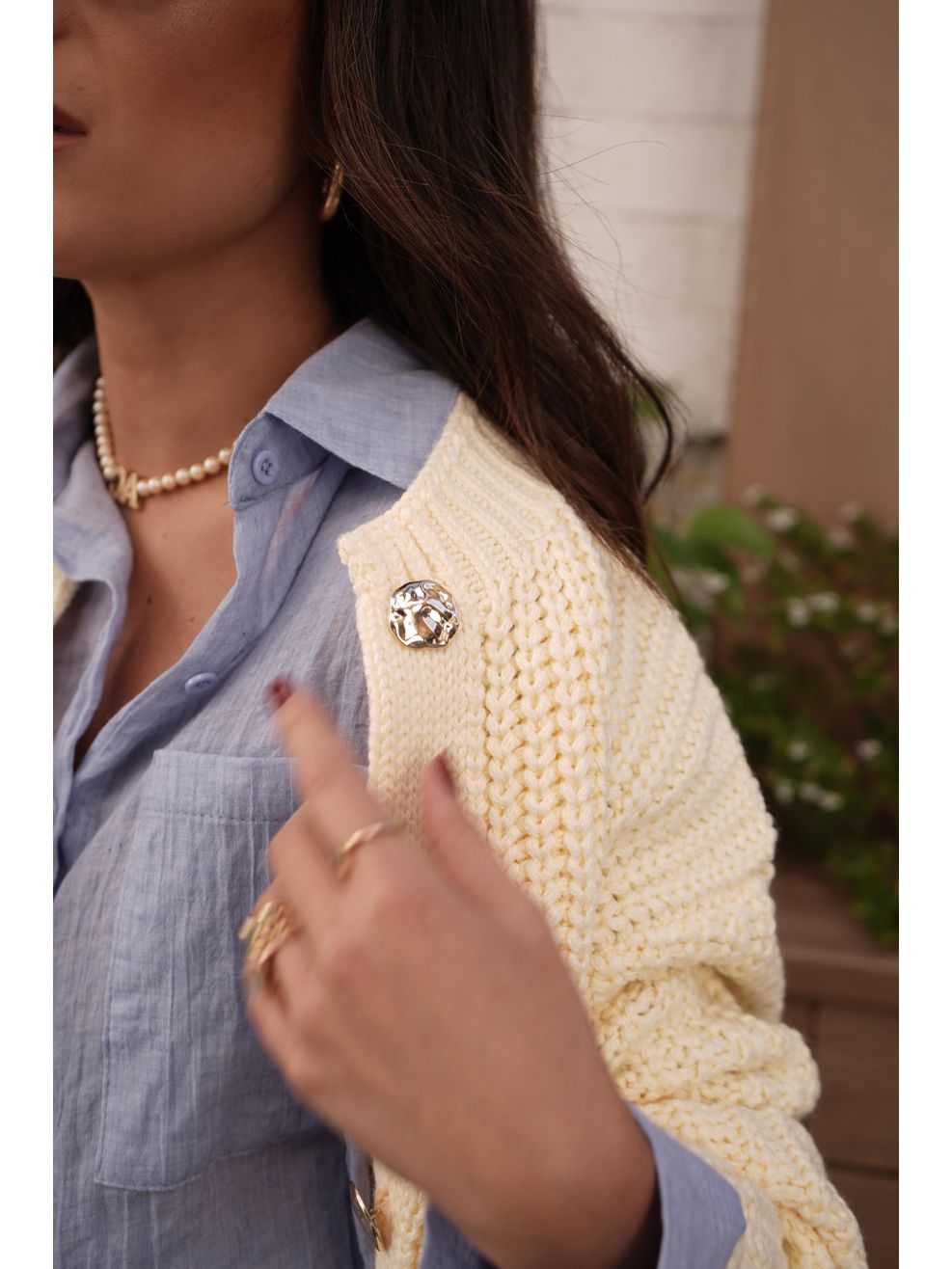 Cardigã Tricot Botões Orgânicos - Amarelo Manteiga