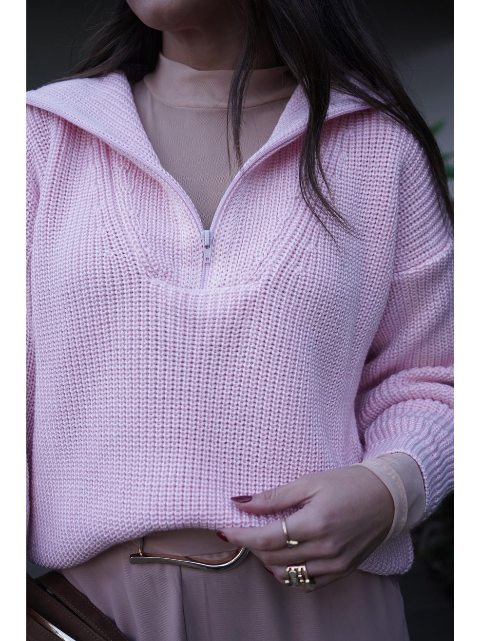 Blusão Tricot Zíper Monte-Carlo - Rosa Bebê 
