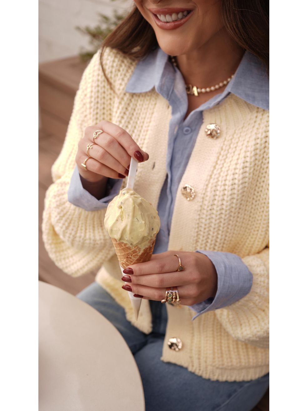 Cardigã Tricot Botões Orgânicos - Amarelo Manteiga