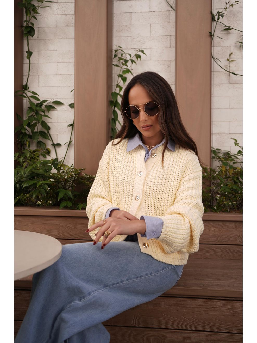 Cardigã Tricot Botões Orgânicos - Amarelo Manteiga