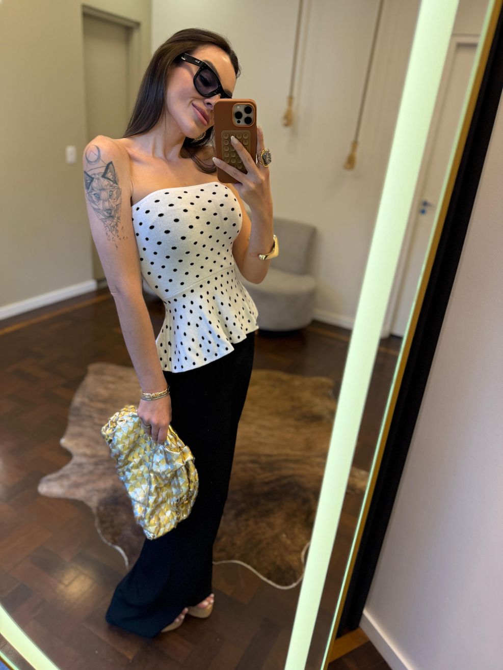 Tomara que Caia Fio Modal Poá - Peplum - Branco com Poá Preto 