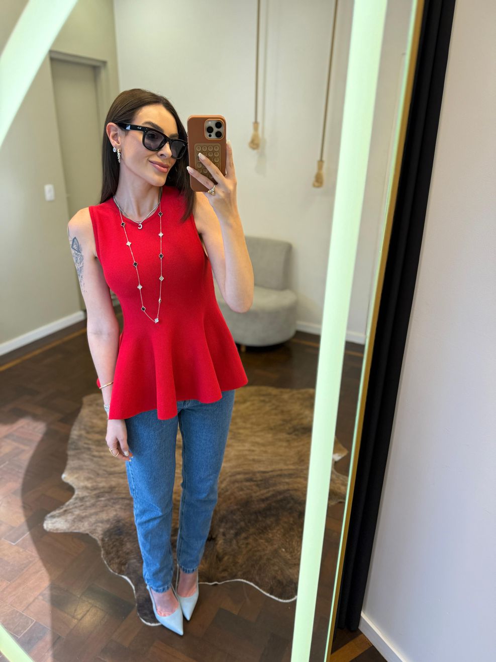 Blusa Fio Modal Peplum Iza - Vermelha