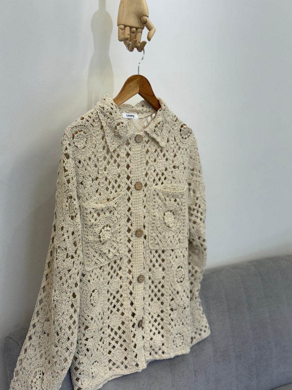 Maxi Camisa Crochê Maquinetado - Creme 