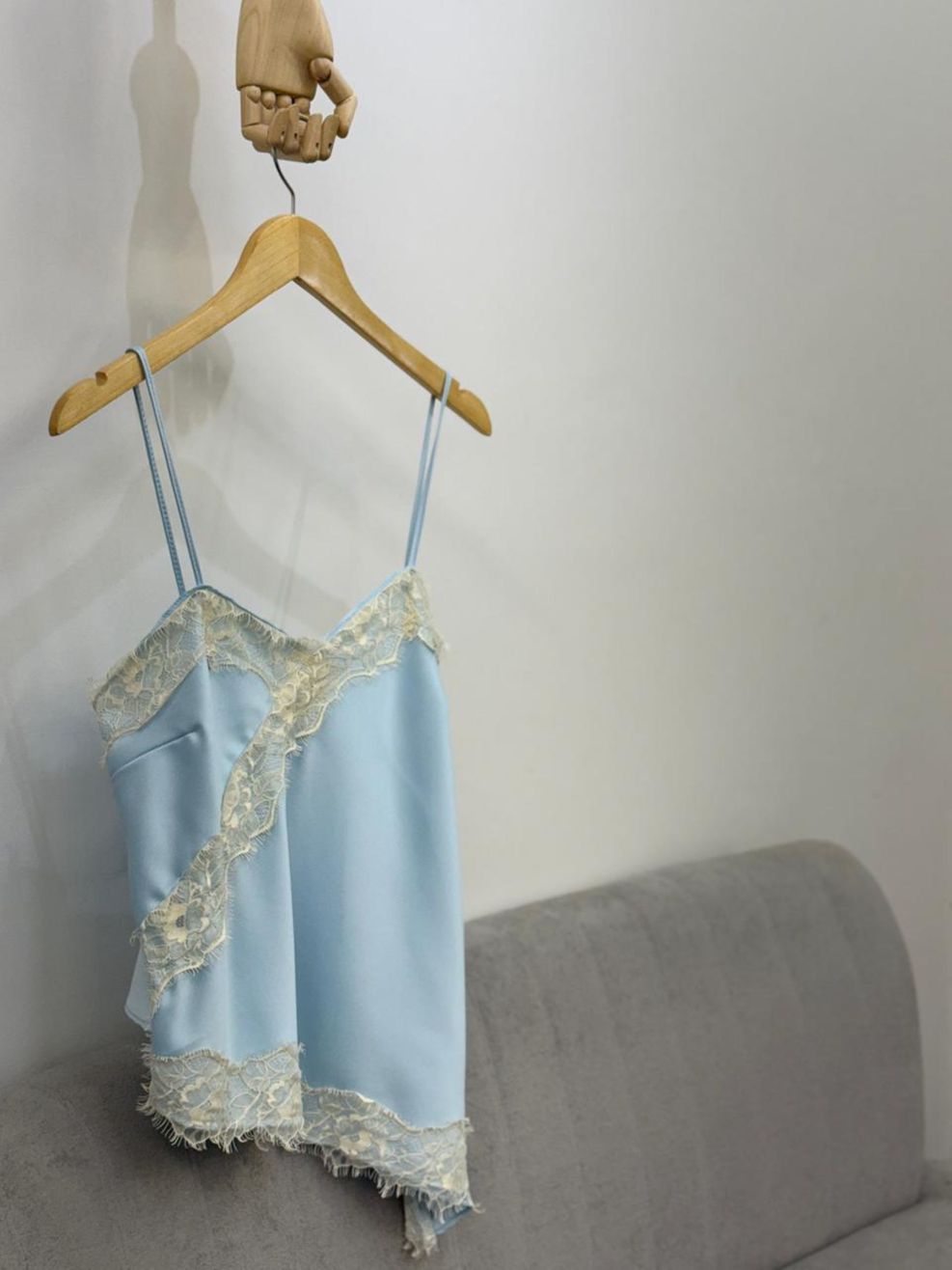 Regata Cetim e Renda Natana - Azul Bebê