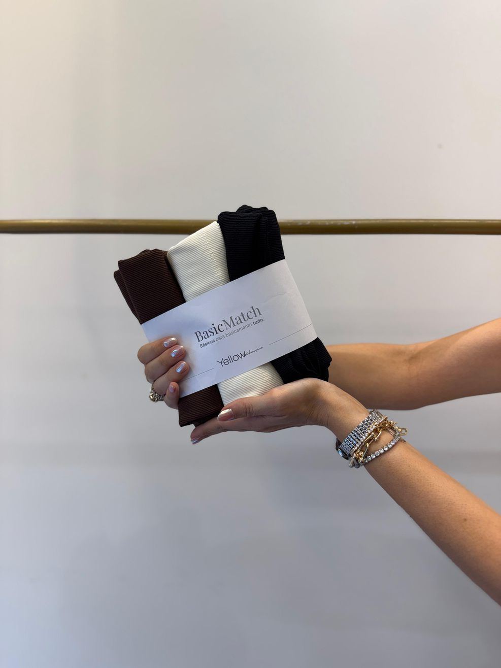 Kit 3 Regatas Ribana Premium BASICMATCH - Off White/Marrom/Preto