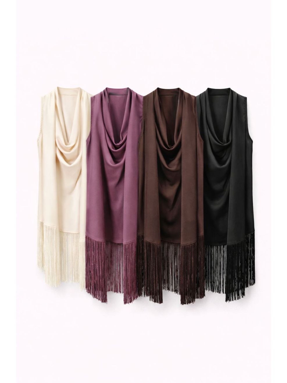 Blusa Cetim Echarpe Franjas - Preta