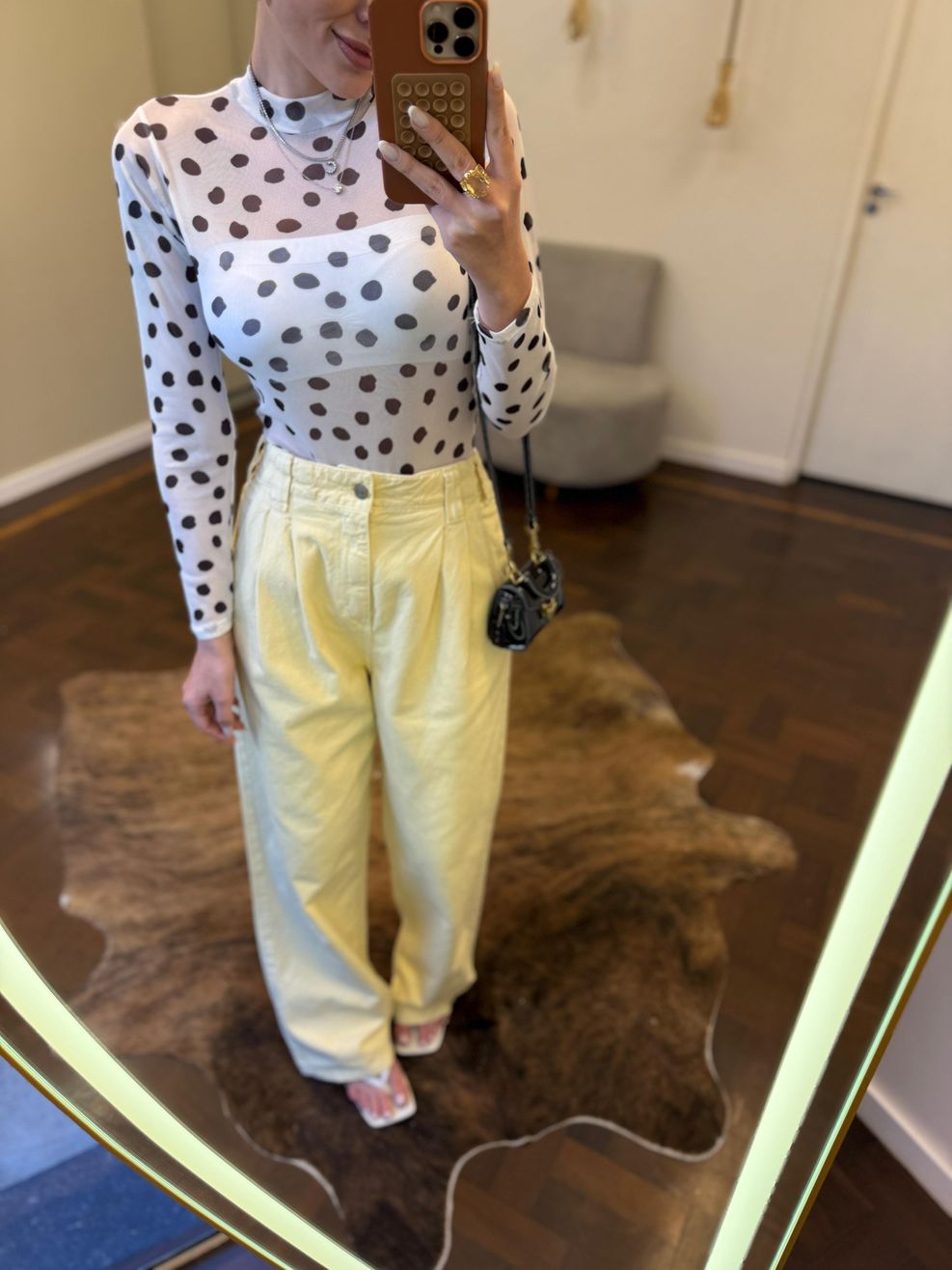 Calça Jeans Pantalona Cós Elástico Atrás - Amarelo 