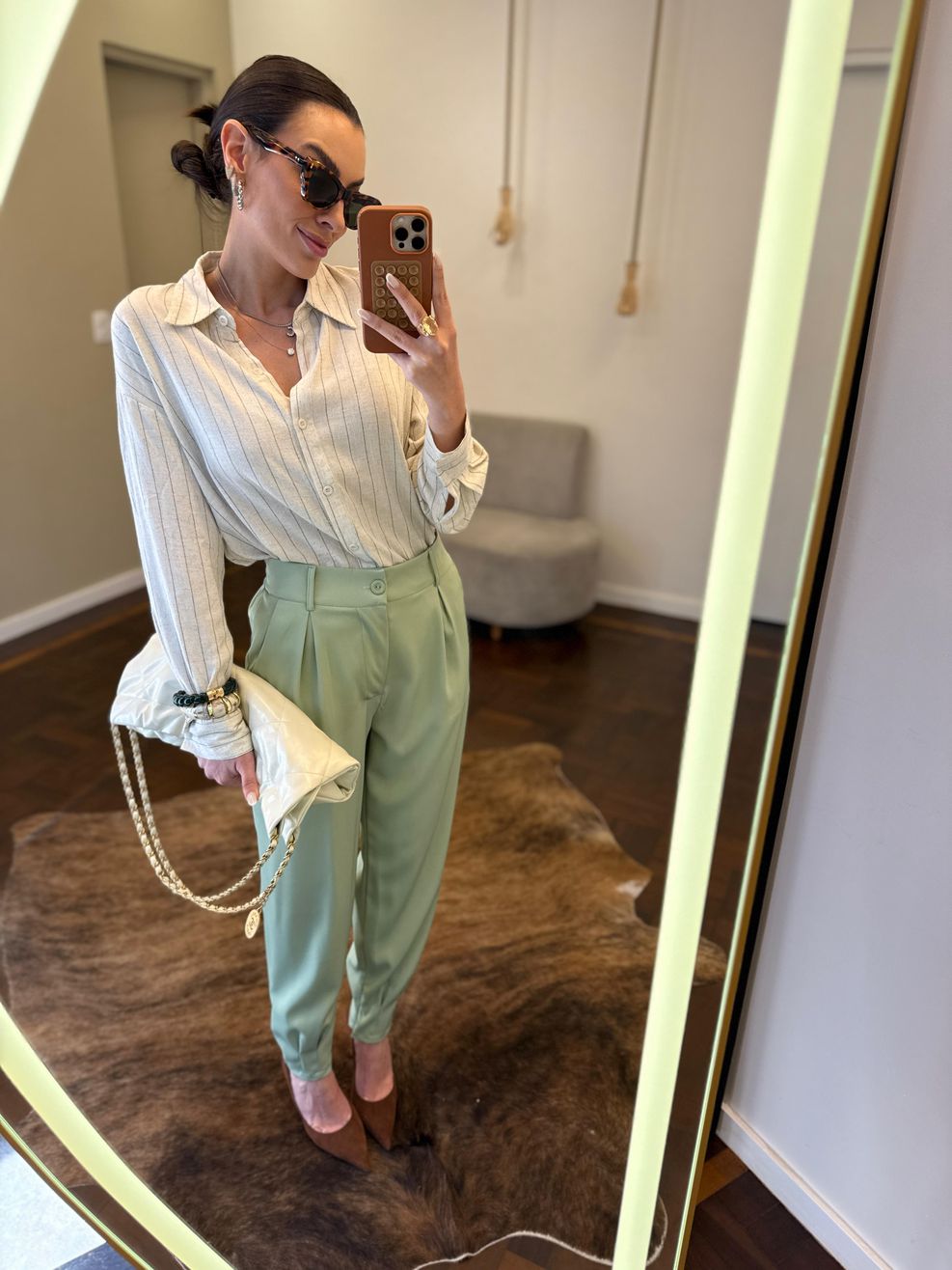 Calça Alfaiataria Cenoura Zíper - Verde 