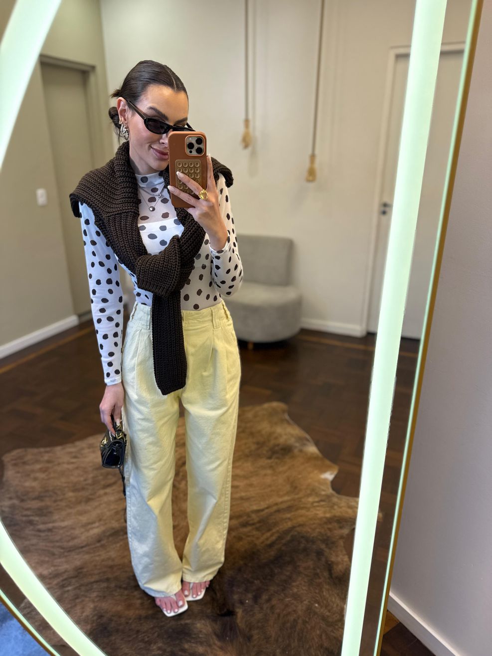 Calça Jeans Pantalona Cós Elástico Atrás - Amarelo 