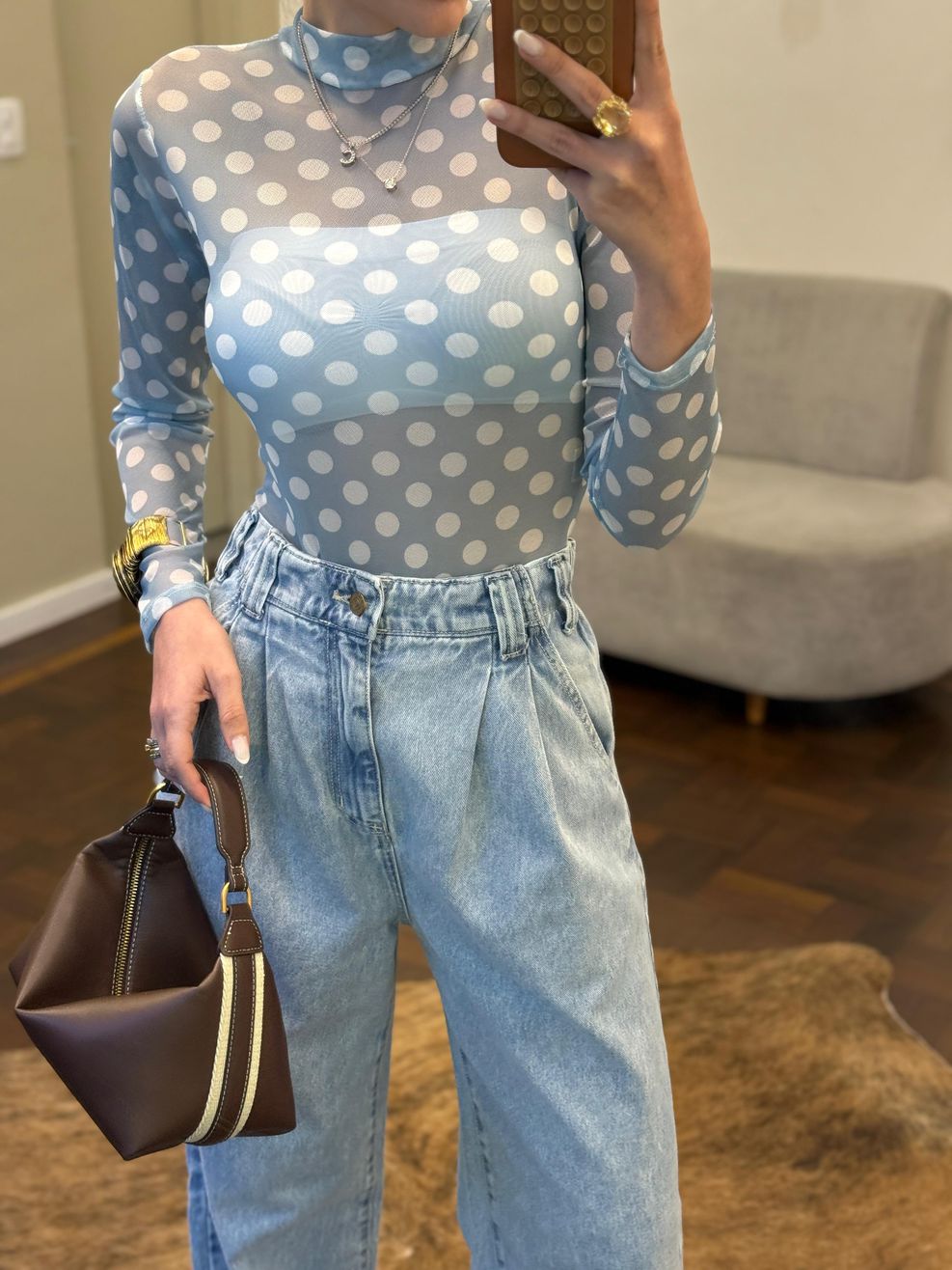 Calça Jeans Pantalona Cós Elástico Atrás - Claro Marmorizado 