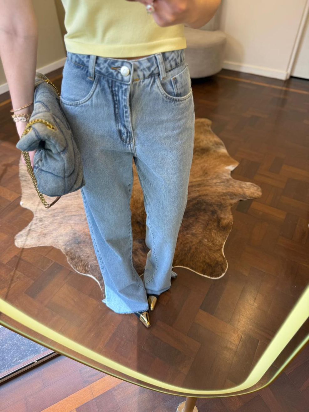 Calça Jeans Wide Leg Abertura Barra Jackie 