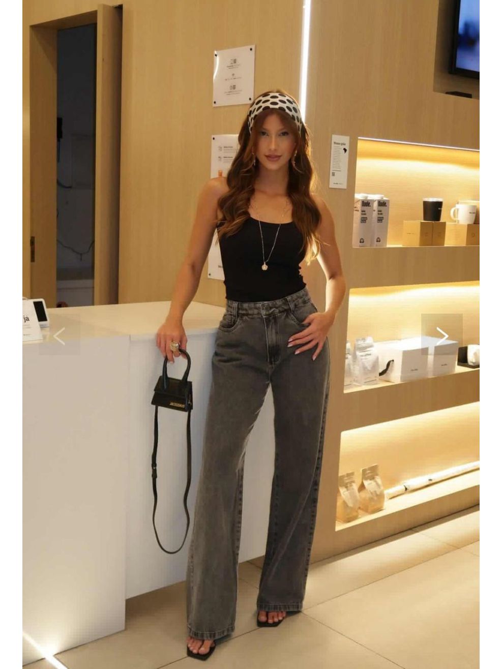 Calça Jeans Wide Black Marmorizada