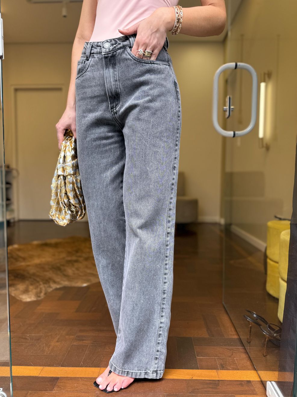 Calça Jeans Wide Black Marmorizada