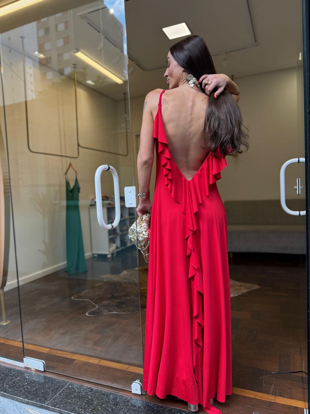 Vestido Decote V Costas Mirabela - Vermelho