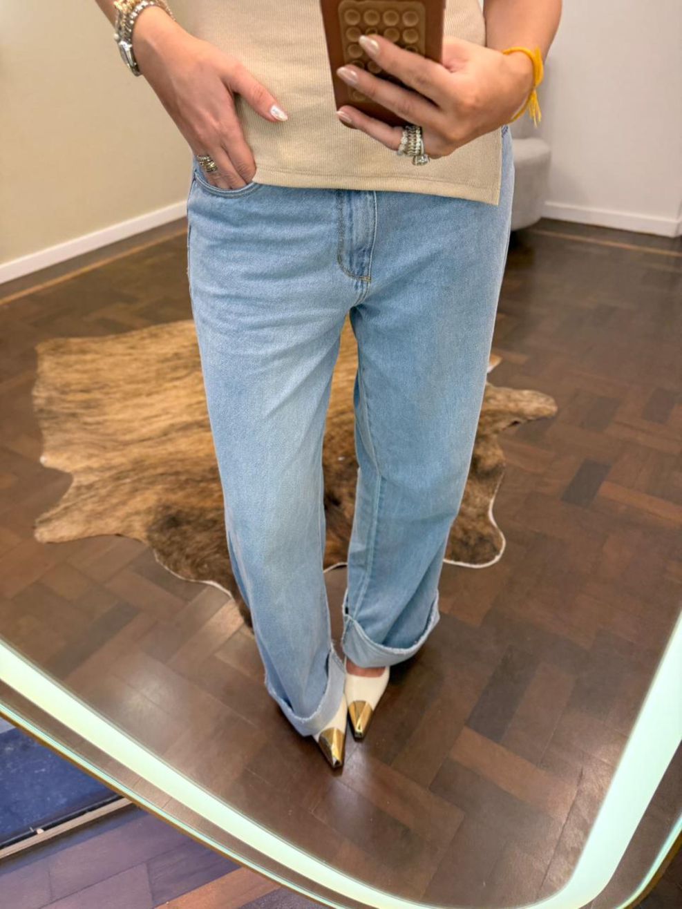 Calça Jeans Wide Barrado