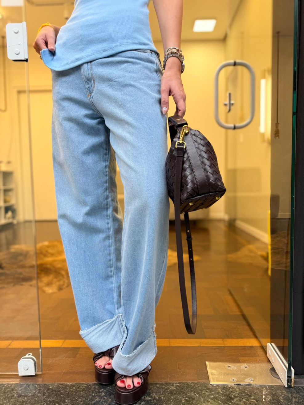 Calça Jeans Wide Barrado