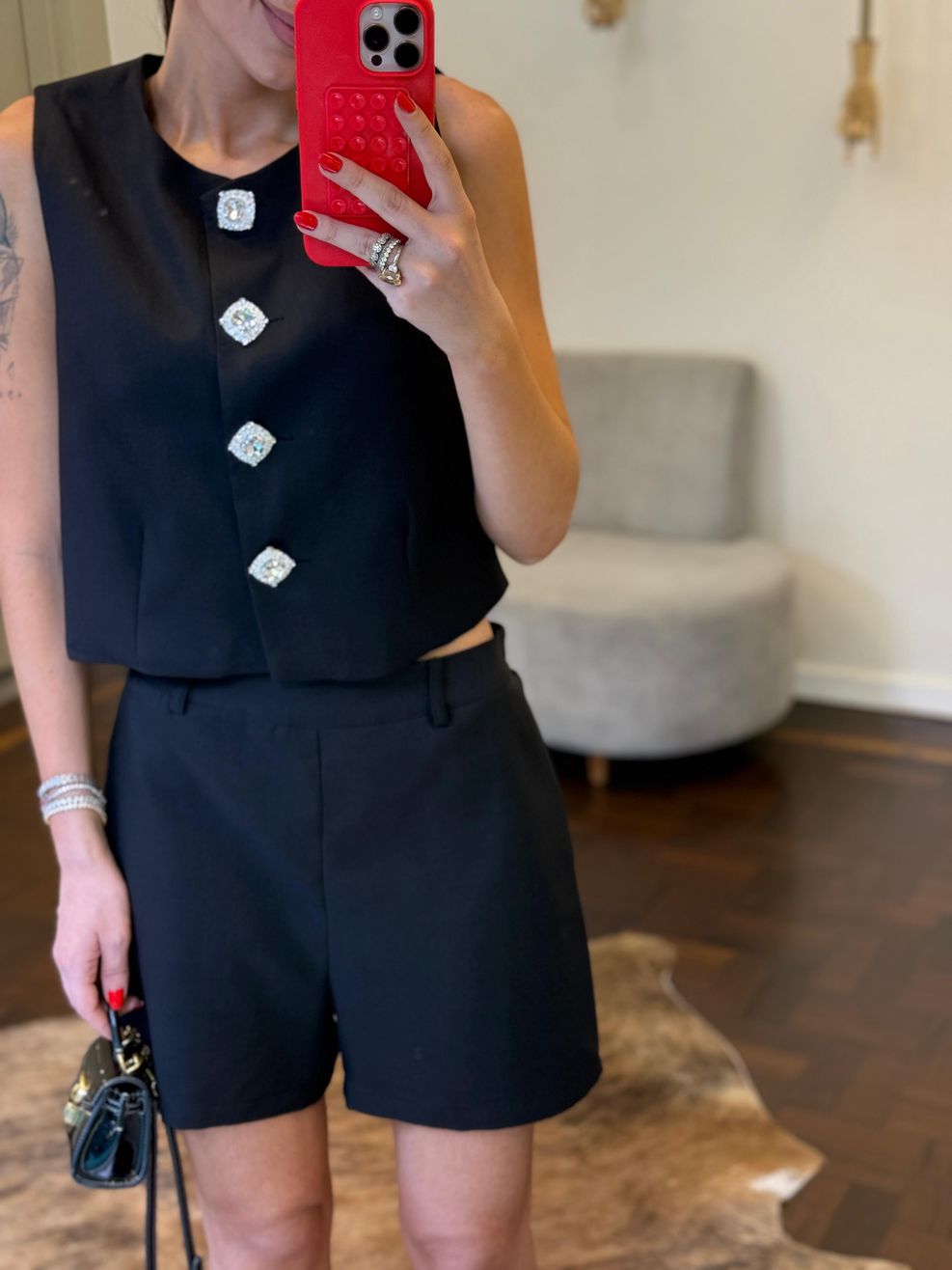 Conjunto Alfaiataria Botão Joia - Preto